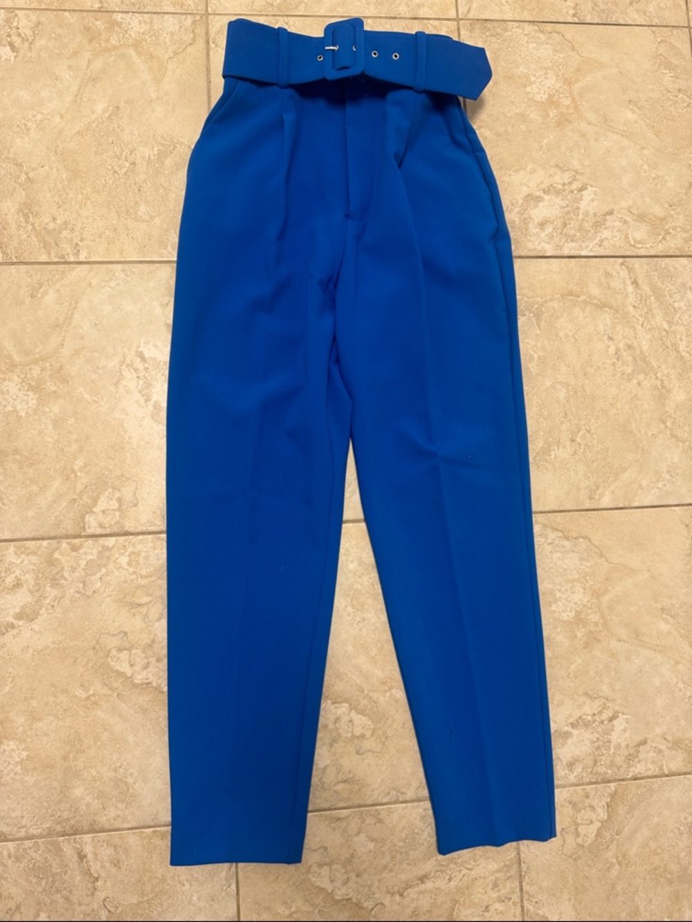 Zara Men's Royal Blue High-Waist Belted Trousers
